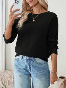 Calvaya Women Casual Everyday Bowknot Embellished Drop Shoulder Sweater, Autumn/Winter