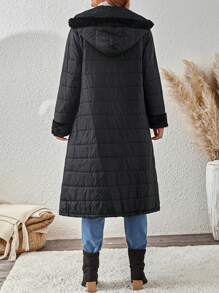EMERY ROSE Áo khoác trùm đầu chần bông có túi khóa kéo phía trước cỡ lớn cho nữ mặc thường ngày mùa đông - màu đen - Xem 2