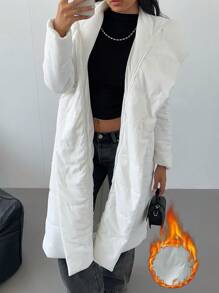 SHEIN SXY Women Winter Padded Coat With Fluffy Collar, White