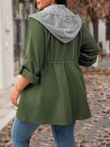 Calvaya Chaqueta informal talla grande 2 en 1 con cintura con cordón y capucha, mangas enrollables - Verde militar - Ver 2