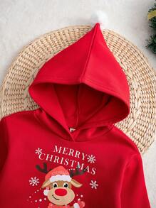 Cozy Pixies 2 件套女婴圣诞图案装饰绒球连帽运动衫和紧身裤套装