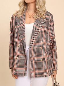 SHEIN LUNE Plus Size Vintage Plaid Pattern Long Sleeves Blazer, Autumn And Winter Holiday - Multicolor - View 6
