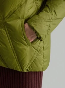 Ontre Olive Green Quilted Loose Casual Christmas Fashionable Padded Jacket, Winter