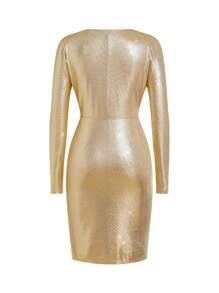 Ellevyn 1 pieza Vestido corto casual de mujer de cuello en V profundo, manga larga y cintura smock