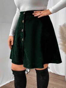 Elenzga Plus Size Women Solid Color Single-Breasted Short Casual Skirt