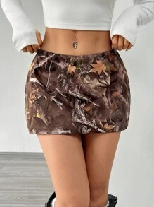 SHEIN EZwear 女士秋季复古树枝印花迷你裙，时尚