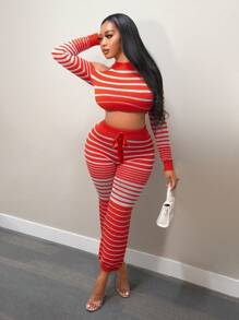 BamGleam Women's Knit Sweater Pants Set - Red - View 5