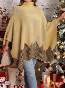 SHEIN LUNE Plus Size Women Golf Patchwork Striped Cape Sweter Na Jesień/Zimę