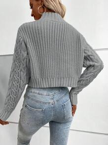 Calvaya Women Solid Stand Collar Long Sleeve Cropped Casual Pullover Sweater, Autumn/Winter