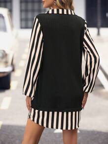 SHEIN Clasi Robe décontractée rayée à manches longues 2 en 1 pour femmes, pour un look automnal maxi pour femmes. Robe longue à manches longues pour femmes, robe courte à manches longues pour femmes