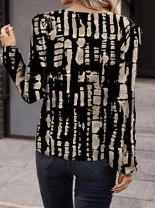 SHEIN Clasi 休闲复古花卉条纹印花简约设计女式衬衫，适合春秋季节 - 彩色 - 查看 2