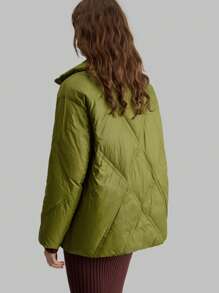 Ontre Olive Green Quilted Loose Casual Christmas Fashionable Padded Jacket, Winter