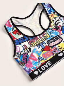 2pcs/Set Cartoon Print Wide Strap Bra And Briefs Underwear Set - Multicolor - View 3