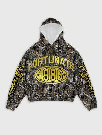 Street Life Felpa con cappuccio mimetica con ramo d'albero secco, streetwear da uomo