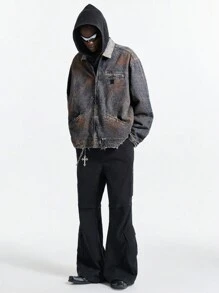 NEON BLANC Men's Retro Washed Denim Long Sleeve Jacket