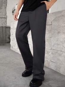 Manfinity Hypemode Men's Straight Leg Loose Casual Trousers With Pockets, Versatile - Dark Grey - View 5