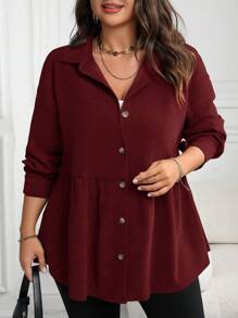 SHEIN LUNE Camisa casual de manga larga de color liso para otoño y ropa de Año Nuevo, talla grande