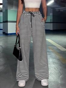 SHEIN Unity Striped Design Thick And Thermal Lined Pants For Autumn And Winter Fall Cloth For Women - Multicolor - View 5