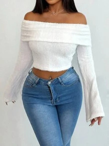 Zolique 女式法式露肩优雅毛衣 T 恤