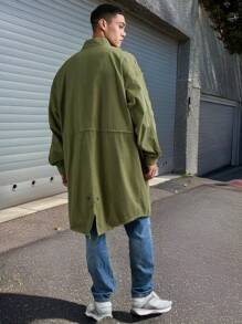 Manfinity VCAY 男士轻薄宽松休闲纯色长袖风衣，秋冬装 - 軍綠色 - 查看 3