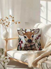 Kerstdecoratie Charmante Kerst Rendier 18x18 Inch Sierkussenhoes - Zacht Kort Pluche, Machinewasbaar Met Ritssluiting Voor Slaapkamer & Woonkamer, Woondecoratie