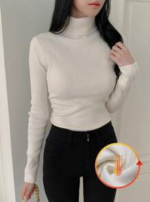 DAZY New Arrival Solid Color Turtleneck Slim Fit Sweater, Autumn,Long Sleeve Tops,Fall Women Clothes - White - View 9