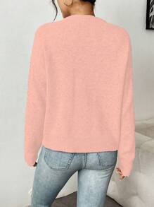 Chiquease Colorful 3D Floral Decor Loose Casual Crew Neck Sweater, Cute & Soft Style For Autumn/Winter Knit Pullover Fall - Baby Pink - View 2