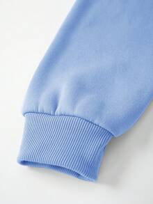 SHEIN EZwear 女士休闲字母印花圆领运动衫，秋冬 - 藍色 - 查看 5