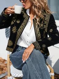 Aveloria Modichic Chaqueta exterior de estilo vintage de dinastía con bordado de terciopelo 3D, de uso casual y holgado para mujeres