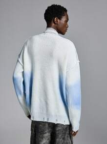 NEON BLANC Men's Loose Fit Crew Neck Ink Splash Print Knit Sweater, For Fall Winter - Blue - View 3