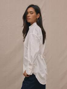 MUSERA Old Money Tie Back Drop Shoulder Oversize Long Sleeve Shirt Vacation Casual Spring Summer Holiday - White - View 2