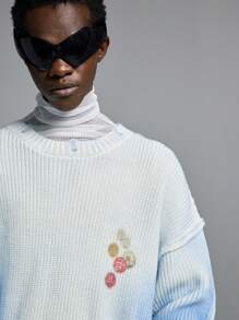 NEON BLANC Men's Loose Fit Crew Neck Ink Splash Print Knit Sweater, For Fall Winter - Blue - View 4