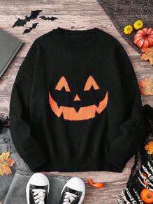 SHEIN Clasi Sweter z okrągłym dekoltem i uśmiechniętą twarzą w rozmiarze plus size dla kobiet