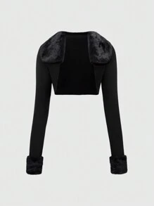 ROMWE Grunge Punk Y2K Sexy Leopard Print Patchwork Fluffy Collar Women Top