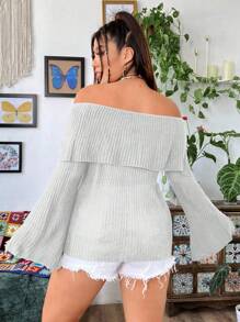 Flirla 大码露肩休闲长袖毛衣上衣