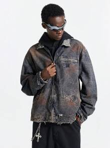 NEON BLANC Men's Retro Washed Denim Long Sleeve Jacket