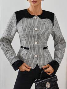 Chiquease Plaid Print Front Button Elegant Business Casual Long Sleeve Jacket Fall Cloth For Women - Multicolor - View 4