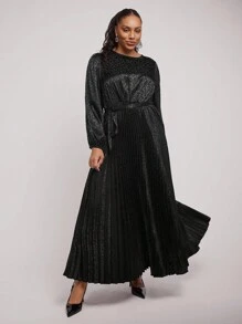 SHEIN Clasi Elegantes schwarzes plissiertes Kleid in Große Größen - Schwarz - Übersicht 6