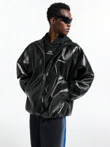 Manfinity VCAY Herren Jacke mit hohem Kragen und Langarm, modische Buchstaben Wanderjacke für Rapper, als Geschenk für Freunde, Ehemann, Freund, für Herbst und Winter - Schwarz - Übersicht 2