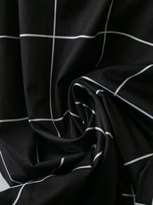 SHEIN LUNE 大码格子高腰喇叭裤，适合休闲通勤穿着，秋冬度假装 - 黑與白 - 查看 5