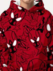 SHEIN Tween Boy Casual Loose & Comfortable Super Cool Spider Hero Print Long Sleeve Hoodie, Suitable For Autumn & Winter