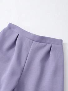 3pcs Tween Girl Outfit : Collared Shirt + Cardigan Vest + Pants Set - Purple - View 5