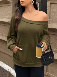 SHEIN Frenchy شراب بدون أكتاف لون أحادي طويل الأكمام بسيط، ملابس يومية عادية ، شراب للسفر بالطائرة