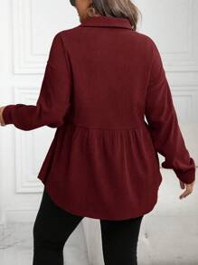 SHEIN LUNE Camisa casual de manga larga de color liso para otoño y ropa de Año Nuevo, talla grande