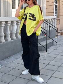 SHEIN Slayr 女士字母印花插肩袖单排扣休闲宽松常规夹克