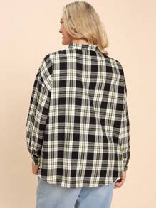 SHEIN LUNE Plus Size Women Plaid Color Block Sleeve Blouse, Autumn Plus Size Fall Clothes - Multicolor - View 4
