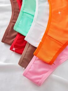 7 条装女士舒适字母提花罗纹丁字裤 - 彩色 - 查看 4