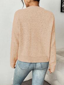 Chiquease 时尚柔美彩色3D花卉图案宽松休闲套头毛衣，适合秋冬季针织套头衫 - 杏色 - 查看 2