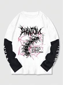 ROMWE MEN Goth 男士标语图案二合一 T 恤，学校