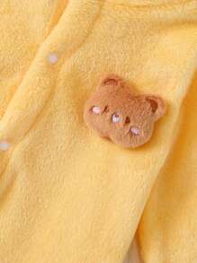 SHEIN Newborn Simple Solid Yellow Long Sleeve Jumpsuit With Hat And Gloves, Infant Homewear Set - Yellow - View 4